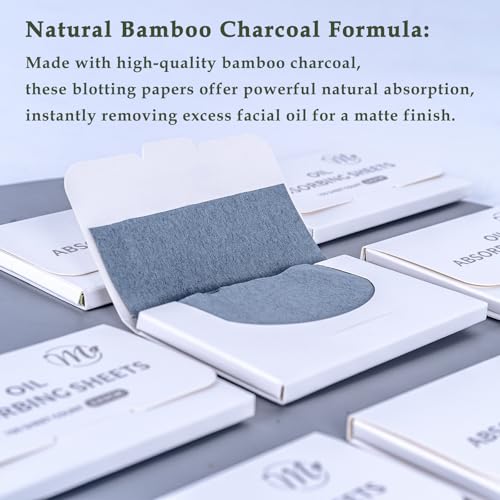 Natural Face Oil Blotting Paper -Bamboo Charcoal 600 Counts, Easy Dispensing Oil Absorbing Sheets, Premium Handy Facial Blotting Papers - Face Skin Care or Beauty Make Up Must Have (White-Bamboo)