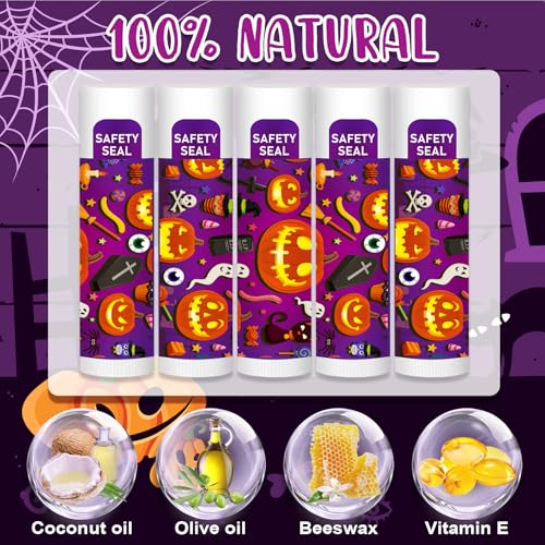 DMSKY 60 Pcs Halloween Lip Balm Bulk, Halloween Party Favors Halloween Treat Bags Gifts Goodie Bag Fillers Classroom Prizes Halloween Party Favors Supplies