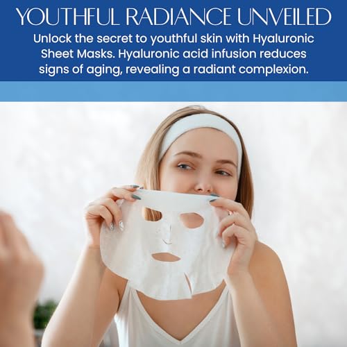 Hyaluronic Acid Sheet Face Mask - Skin Firming, Anti-Aging, Moisturizes & Plumping - Dermatologist Tested, Cruelty-Free Korean Skincare for All Skin Types - Pack of 5