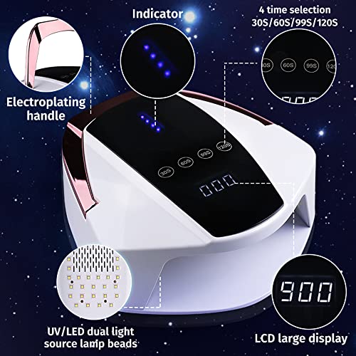 UV LED Rechargeable Cordless Professional Nail Dryer Lamp 96W - Gel Polish Curing Light with 4 Timer Setting, LCD Display, Auto Sensor - Art Manicure Tools for Home and Salon
