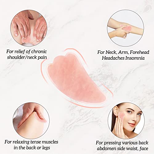 Gua Sha Facial Tools Set of 3 Guasha Massage Tool Rose Quartz Gua Sha Scraping Tool for Face,Neck, Eyes and Body,Jade Stone Guasha Board Pack of 3 (Pink)