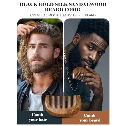 Beard Brush, Natural Boar Bristles Beard Brush for Men and Wooden Sandalwood Pocket Beard Comb Set, Facial Hair Grooming Kit with Mustache Scissors as a Styling Tool, Growth, Detangles, Shine