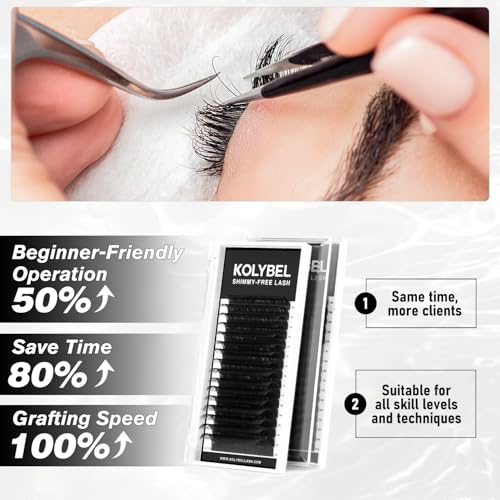KOLYBEL SHIMMY-FREE Lash Extension 0.03 C Curl Volume Lash Extensions 8-16mm Lash Trays Matte Ultra Lightweight Shimmy-Free Eyelash Extensions Professional Supplies for Lash Techs(0.03 C 8-16mm)
