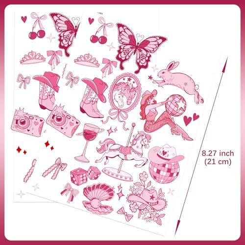 HOMEZZO Pink Pony Club Temporary Tattoos - Disco Cowgirls Girls Night Decorations for Bachelorette Birthday Party Favor Accessories
