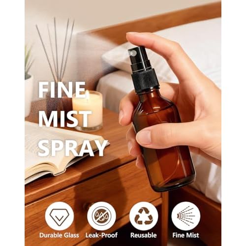 KEYWING 36 Pack Small Amber Glass Spray Bottles for Essential Oils, 2oz Empty Fine Mist Mini Spray Bottles, Refillable Containers for Hair, Travel, Plants, Cleaning, Skin Care