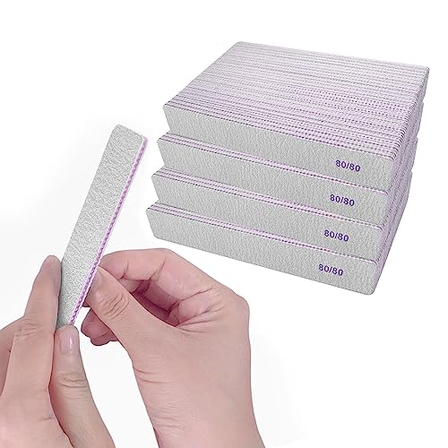 80/80 Grit Nail Files (100 Pcs), Coarse Emery Boards for Acrylic Nails and Gel Nails, Nail File Double Sided 80 Grits Emory Professional Nail Filers Pack