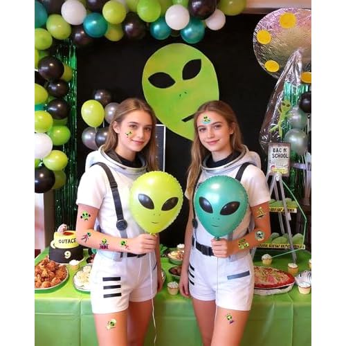 184Pcs Alien Temporary Tattoos, Green Alien Party Tattoos Stickers, UFO Space Theme Decor for Birthdays, Festivals