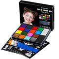 Face Painting Kit for Kids, 18 Colors Water Activated Face Paint with Brushes & Stencils, Non-Toxic Halloween Makeup Kit, Professional Face Body Paint for Halloween, Parties, Carnival, School Events