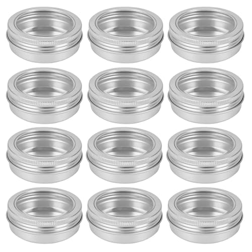 75 Pcs Clear Window Aluminum Round Cans,Candle Containers with Screw Lid,2 Oz Metal Round Tins for Crafts,Cosmetic, DIY