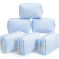Sanwuta 6 Pcs Seersucker Cosmetic Bags Bulk Seersucker Makeup Bags Stripe Women Pouch Large Preppy Storage Pouch Toiletry Travel Organizer for Wedding Bridesmaid Bride Favor Mom Gift (Blue)
