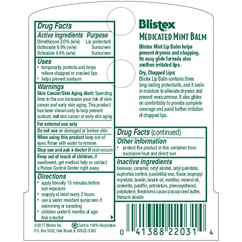 Blistex Medicated Mint Balm SPF 15 0.15 oz (Pack of 9)
