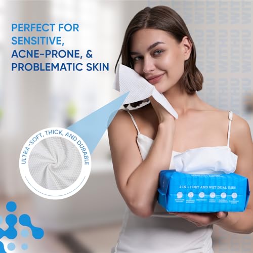 WITHU Disposable Face Towels, Ultra Soft, Biodegradable Makeup Remover Wipes, Hypoallergenic & Lint-Free Towelettes for Facial Cleansing, Multi-Use Dry Washcloths for All Skin Types/Daily 60 Ct