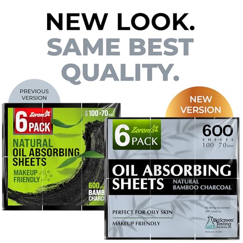 Natural Oil Blotting Sheets for Face with Bamboo Charcoal - 6pk/600 Makeup Friendly Oil Absorbing Sheets for Face - Blotting Papers for Oily Skin - Perfect for Keeping in Purse - Oil Control Film