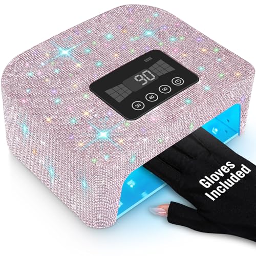 Aedavey Cordless UV Nail Lamp, Rechargeable LED Light with 4 Timer Modes, Gel Nail UV Decorate with Sparkling Rhinestones (Sparkly Lilac)