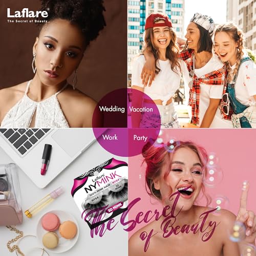 Laflare 100% Real Mink Lashes, 3D NY Mink Eyelashes, Hand-Rowing Natural Long Wispy False Lashes for Luxury Makeup, Natural, Light,Trendy, Reusable (NY68, VALUE PACK)