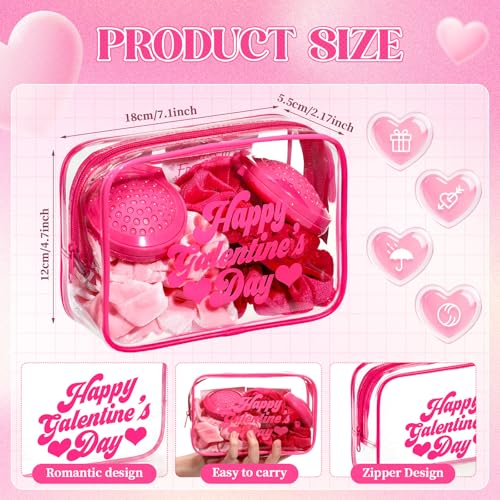 Rtteri 12 Pcs Galentine's Day Gift Bags Hot Pink Clear Makeup Bag with Frame Happy Galentine's Day Makeup Cosmetic Bag Toiletry Storage Purse Bulk for Friends Valentine Party Favors