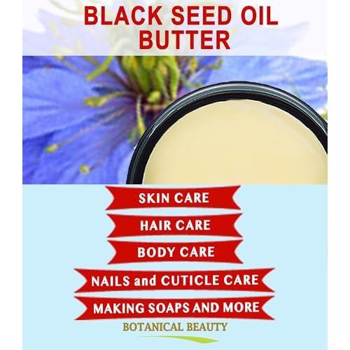 Botanical Beauty BLACK SEED OIL BUTTER 100% Natural Pure Virgin Unrefined Raw for FACE, SKIN, BODY, HAIR, NAILS, DRY SKIN. Organic Black Seed Oil, Shea Nut Butter, Vitamin E, Beeswax. 4 Fl oz 120 ml