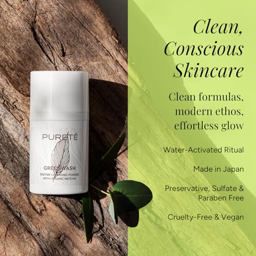Puret? Greenwash | Powder-to-Lather Exfoliating Cleanser with Ceremonial Matcha | Gentle, No-Tears Foaming Face Wash for Smooth, Clarified Skin | Buttery-Soft, Non-Abrasive | Made in Japan | 1.4 oz