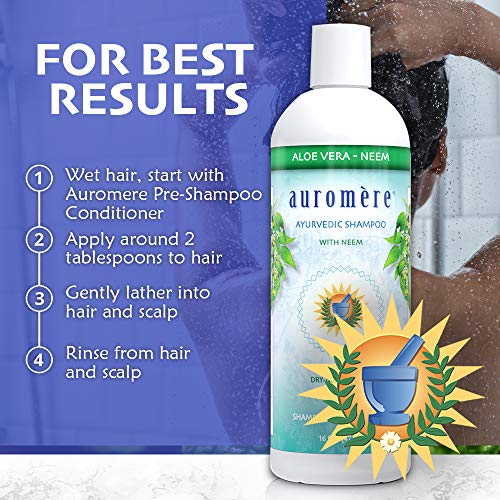Auromere Ayurvedic Shampoo, Aloe Vera Neem - Vegan, Cruelty Free, Non-GMO, Natural, Gluten Free, Sulfate Free, Paraben Free for Dry to Normal Hair (16 fl oz), 2 Pack
