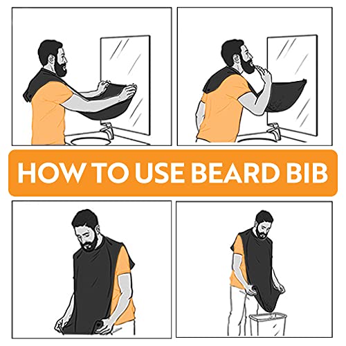 My Perfect Goatee Beard Bib Apron for Men - Hair Clippings Catcher for Shaving - Attaches to Mirror with Suction Cups - Waterproof Cape with Storage Pouch - Adjustable Neck Strap