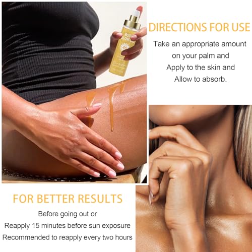 Body Glow Oil, Sunscreen Shimmer Oil, SPF 45 Broad Spectrum, Body Oil with with Coconut Oils, Moisturizing Glow for Face & Body, Liquid Illuminator Highlighter, Water Resistant, 3.72 fl oz (#1 GOLD)