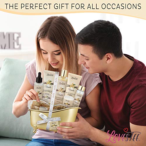 Christmas Gifts, Spa Basket for Women, Vanilla Bath & Body Set, Christmas & Birthday Gift, Includes Shower Gel, Body Lotion, Hand Cream, Body Scrub, Message Oil, Candle, Eye Mask, Confetti
