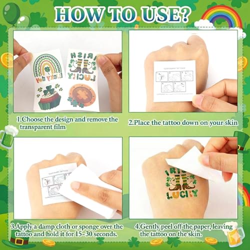 80 Pcs St Patricks Day Tattoos for Kids and Adults, 40 Designs Shamrock Temporary Tattoos Face Stickers, Waterproof Irish Party Favors Accessories, Green Clover Leprechaun Body Art Decor