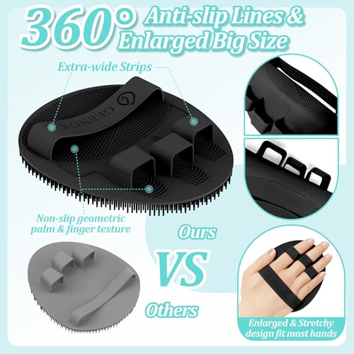 Silicone Back & Face Scrubber & Bath Glove Set 3PCS, 13.4'' Gentle Back Scrubber with Dual-Side Head, 360¡Æ Anti-Slip Bath Glove, Unique Side-bristled Face Scrubber for All-round Cleaning(Black)