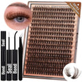 Brown Lash Clusters 320 Pcs Lash Extension Kit DIY Eyelash Extensions Kit Natural Look Cluster Lashes D 8-16 MM Mixed Lash Bond and Seal Lash Tweezers for Lash Clusters Kit DIY at Home