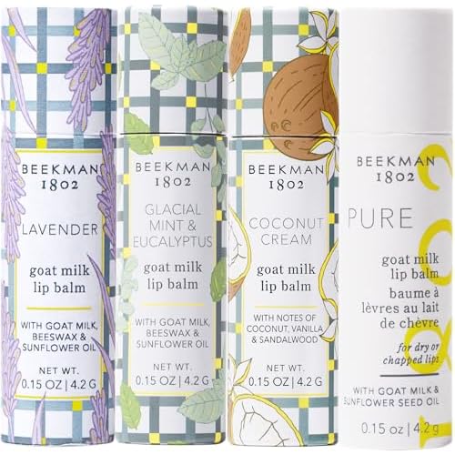 Beekman 1802 The Perfect Pucker 4-Piece Lip Balm Gift Set ? Assorted Scents, Nourishes, Hydrates & Softens Lips, Prevents and Treats Dry & Chapped Lips, Cruelty-Free Lip Care