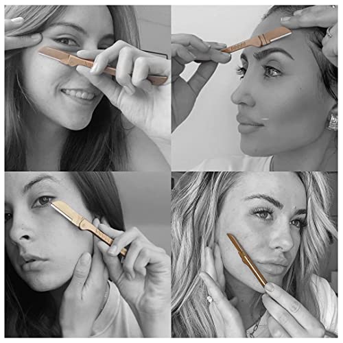 Hollywood Browzer Hair Removal and Dermaplaner Duo - Peach Fuzz and Eyebrow Razor for Women - Eyebrow Grooming Kit - Gold - 2 pc
