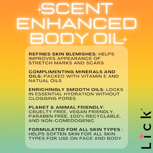 LICK Rose & Jasmine Floral Scented Body Oil ? Lightweight Daily Hydration with Almond Oil & Vitamin E ? 4 oz