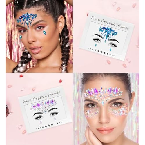 iMethod Face Jewels and Body Glitter - Face Gems, Mermaid Face Jewels Stick On, Holographic Cosmetic Face Glitter, for Festival Holiday Costumes & Halloween Alien Makeup, 12 Pcs