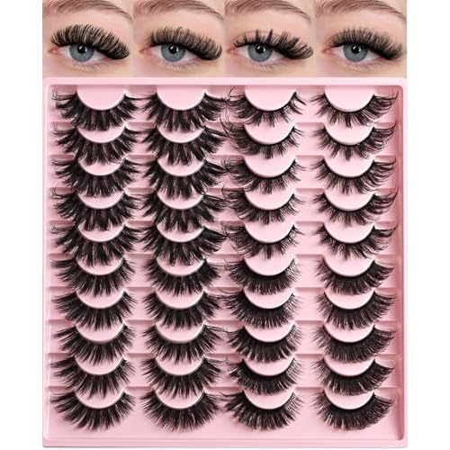 FARRED Lashes Wispy False Eyelashes 4 Styles Cat Eye Fake Lash Strips Big Fluffy Fox Strip Eyelash Pack 20 Pairs Natural Mink Cateye Lashes Natural Looking Wispies Easy Russian Eye Lash for Beginners