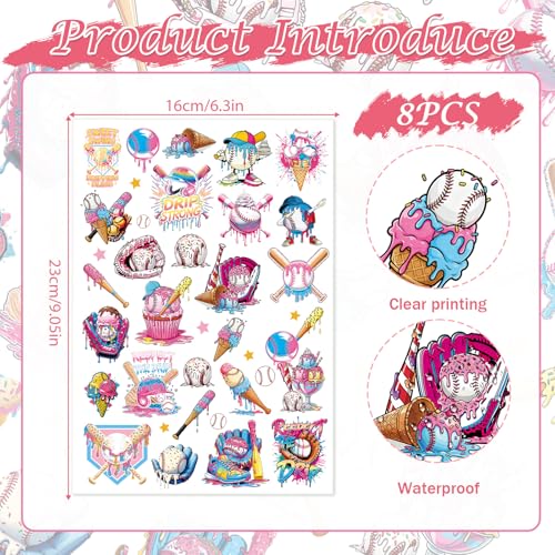 8 Sheets 200+ Respect the Drip Temporary Tattoos Stickers Ice Cream Baseball Drip Party Decorations Favors Tattoo Stickers Baseball Sport Team Ice Cream Theme Gifts Rewards Supplies