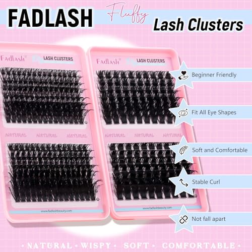 DIY Lash Clusters 120D+150D+200D+250D Eyelash Clusters Eyelash Extension 12-24mm D Curl Fluffy Clusters Eyelashes Individual Natural Lashes Thin Band Soft Lash Extension Clusters for Beginners