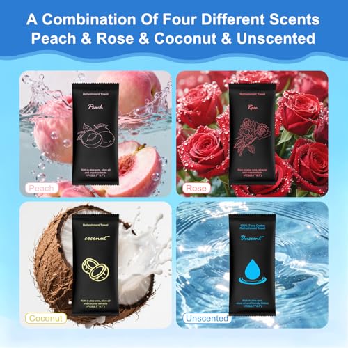 Moist Cotton Towel Bulk Moist Towelettes Individually Wrapped 8.7"x 8.7",White Towel Services,Refreshment Pre Moistened Towels Peach,Rose,Coconut and Unscented for Sport Party Spa(Pack of 20£©