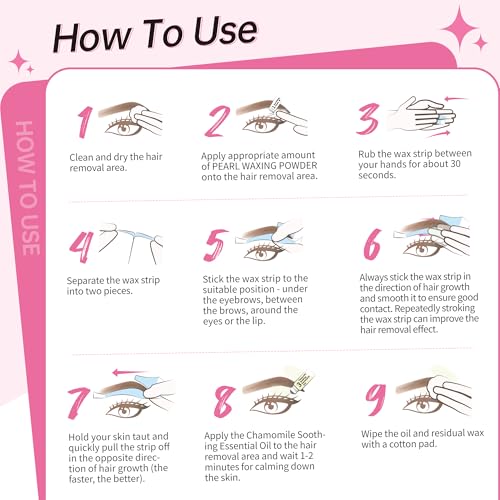 Beauty7 Sensitive Eyebrow Wax Strips Kit - 24 Strips with Pearl Powder & Essential Oil for Women with Sensitive Skin