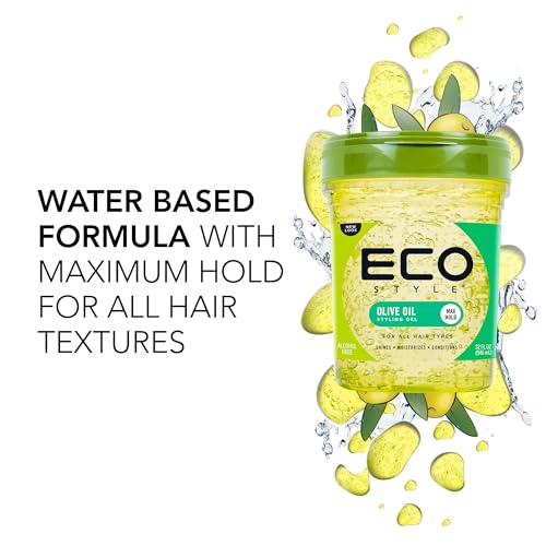 Ecoco Eco Style Gel Olive Oil - 100% Pure Olive Oil - Adds Shine And Tames Split Ends - Weightless Style - Nourishes And Repairs - Adds Moisture To The Scalp - Superior Hold - Healthy Shine - 32 Oz