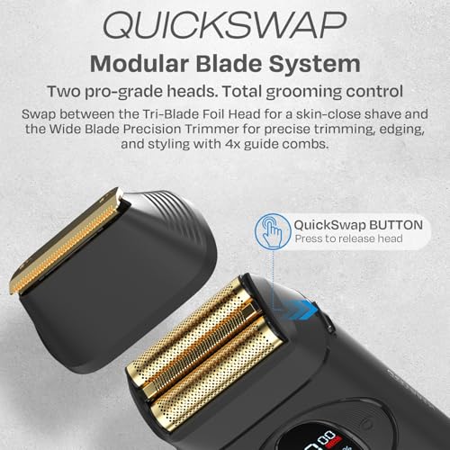 HUMMINGBIRD MK17 DualPro Foil Shaver & Beard Trimmer for Men ? Gold Titanium Blades, Digital Display, Wet/Dry, USB-C & Wireless Charging Dock with One Additional Foil Replacement Blade