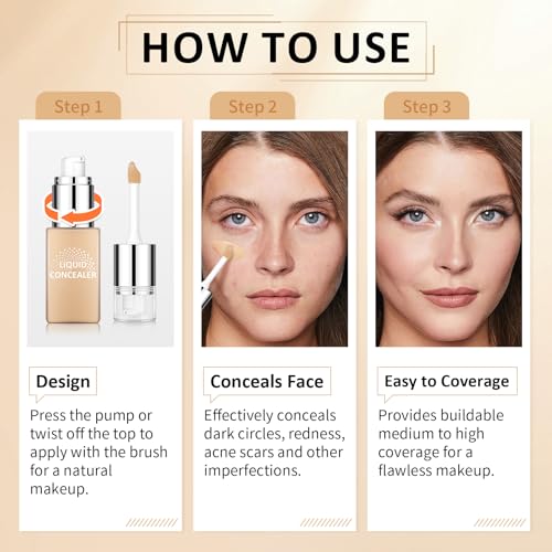 AWCCXMYM Liquid Concealer & Foundation Longwear Full Coverage Concealer Hydrating Conceals & Brightens Creamy Texture Foundation Makeup Natural Flawless Face Makeup Under Eye Concealer #Light Medium