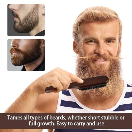 Boar Bristle Beard Brush for Men, Natural Bristle Beard Grooming Brush with Beech Wood Handle, Smooths Detangles Conditions Beards, Pocket Size 7.8x3.9 In