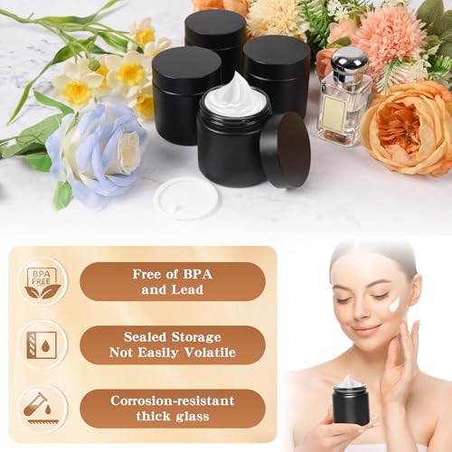 4 oz Glass Jars with Lids, Large Empty Jars, Airtight Cosmetic Containers for Candle Making, Lotions, Ointments, Bulk Storage, DIY Crafts (24 Pack, Black Frosted)