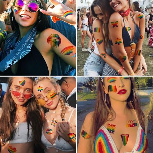 Rainbow Temporary Tattoos 148 Individually Sheets - Pride Tattoos Heart Lips Love Rainbow Tattoos for Pride Festivals