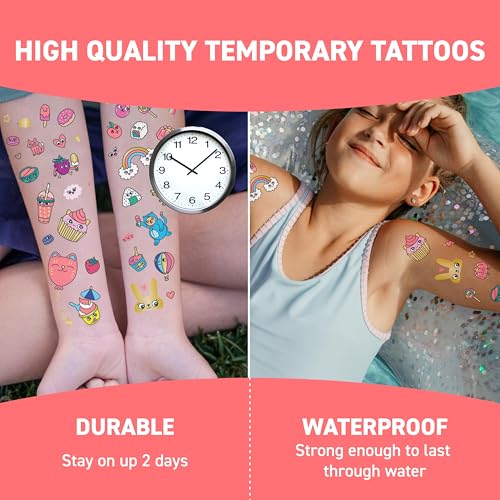 Omy Kawaii Temporary Tattoos for Kids - 50 Cute & Colorful Designs | Safe, Long-Lasting & Easy to Apply | Age 3 and Up