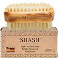 SHASH Made in Germany - 100% First Cut Boar Bristle Nail Brush - Gently Removes Dirt, Grime for Clean Hands - Exfoliates Skin for Soft, Smooth Texture, Wood (Olive)