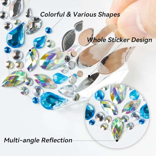 EMOME 12 Sets Face Gems Glitter, Face Eye Body Jewels Rhinestones for Women Makeup, Face Gem Nail Stickers for Fairy Butterfly Glitter Rave Outfit Accessories