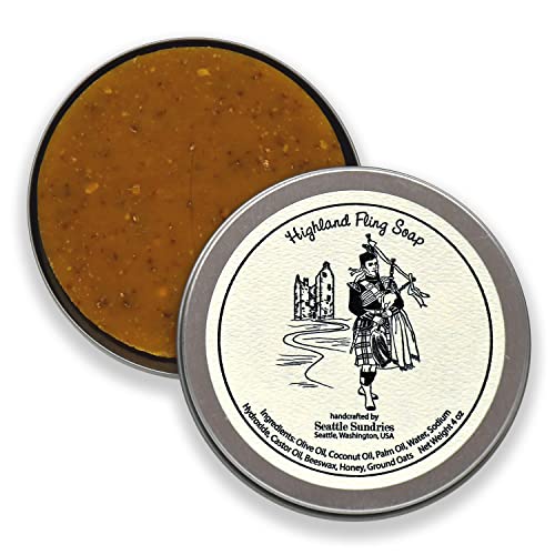 Seattle Sundries Sweet Honey & Oatmeal Soap for Women & Men - 1 (4oz) Exfoliating All-Natural Bar Soap in a Reusable Travel Tin - Highlander Theme Gift