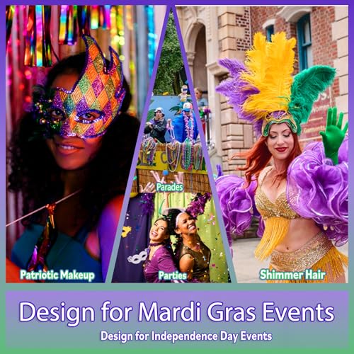 Allstarry Mardi Gras Face Glitter, 4 Colors Chunky Body Glitters Purple Green Gold Face Glitter Eyeshadow Makeup Hair and Eye Glitter Mardi Gras Accessories for Women Mask Balls Street Parties