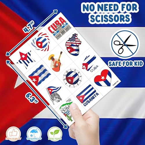 96 PCS Cuban Flag Pre-Cut Temporary Tattoos Cuba Birthday Party Decorations Favors Supplies Decor Havana Nights National Country World Pennant Flags Stickers For Boys Girls Gift School Prizes Rewards